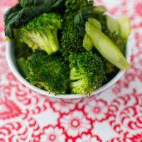 Steam Veggie · A side of steamed broccoli and Chinese broccoli.
