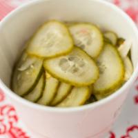 3.25 oz. Pickles · House-made thai style pickles. Gluten free. Shallots, ginger, cucumber, chili peppers, white...