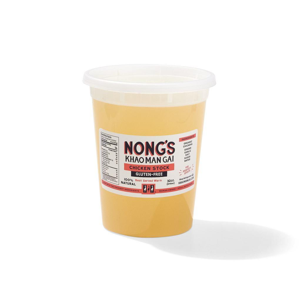 32 oz. Nong's Chicken Stock · Organic chicken, ginger, garlic, salt, sugar, water. 100% Natural. Superior quality. Great for cooking. This is pantry item.