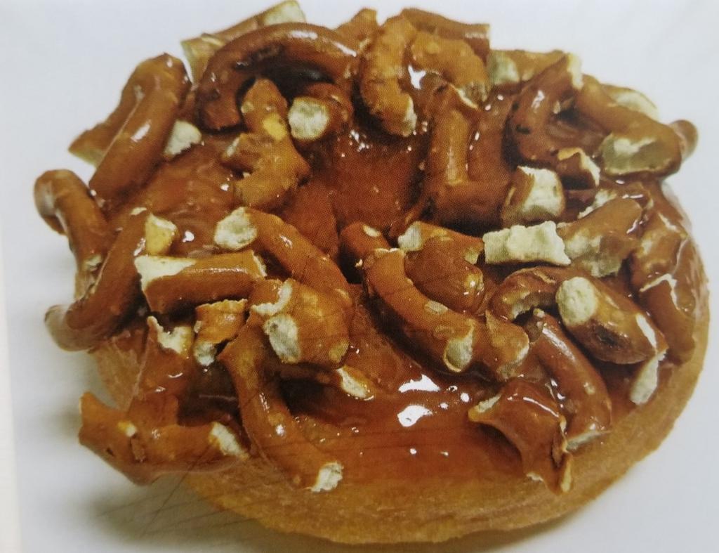 Sweet and Salty Donut · Caramel icing, topped with chopped pretzels.