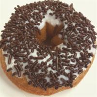 Black and White Donut · White icing, topped with chocolate sprinkles.