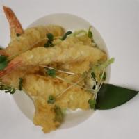 Shrimp Tempura Appetizer · 5 pieces of lightly battered shrimp deep-fried with vegetable oil.