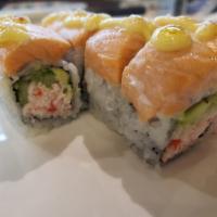 Baked Salmon Roll · California roll topped with baked salmon and special mayo.
