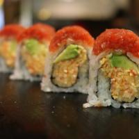 Red Dragon Roll · Spicy cali topped with spicy tuna and wasabi mayo sauce.