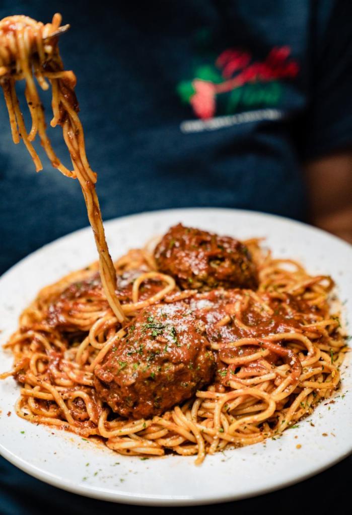Spaghetti with 2 Homemade Meatballs · Dante favorite.