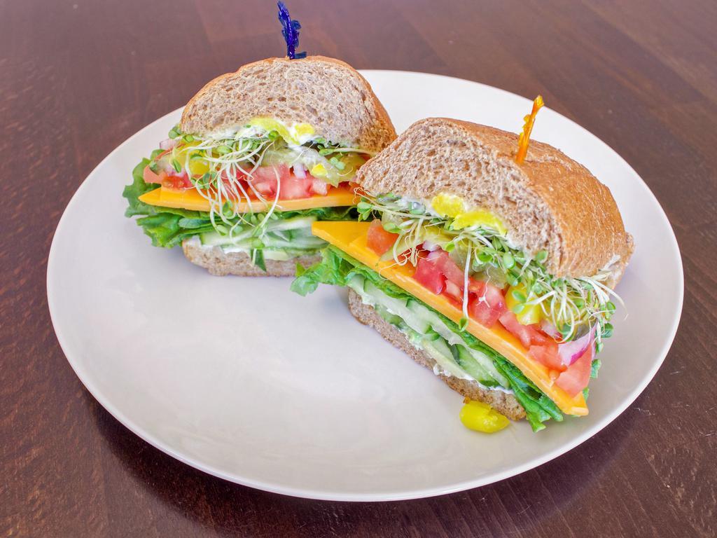 10. Annette's Veggie Sandwich · Veggies, avocado, cucumber, sprouts and choice of cheese.