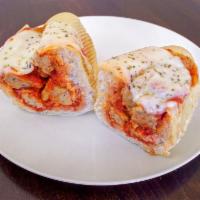23. The Bonds’ Baller Sandwich · Meatballs, marinara sauce and provolone cheese. 
(Oven baked meatball sandwich)