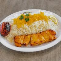 2. Chicken Kabab  · Grilled chicken breast kabab served with grilled tomato and basmati rice.