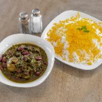 9. Ghormeh Sabzi Stew  · Made with fresh green herbs, sun-dried limes, and diced beef slow cooked served with basmati...
