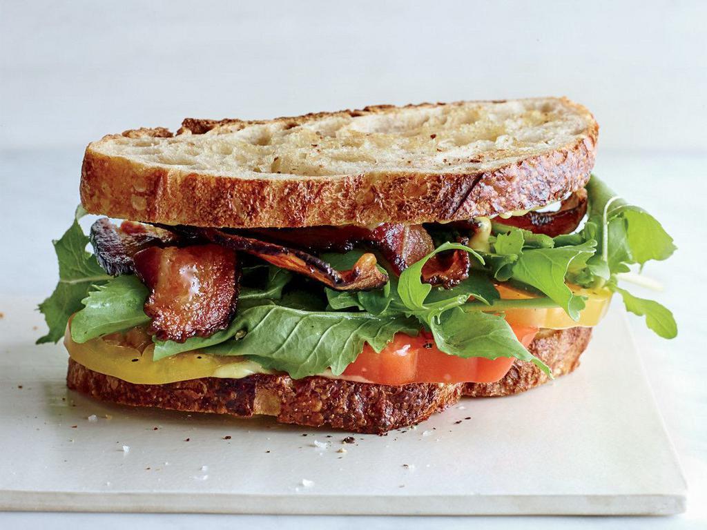 12. BLTA · Bacon, avocado, mayonnaise, tomatoes, and lettuce.