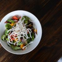 Asian Salad · Baby greens, romaine, mandarin slices, grape tomatoes, sesame dressing, and crispy rice nood...