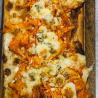 Buffalo Chicken Flatbread · ranch dressing, crumbled blue cheese, pulled chicken tossed in buffalo sauce