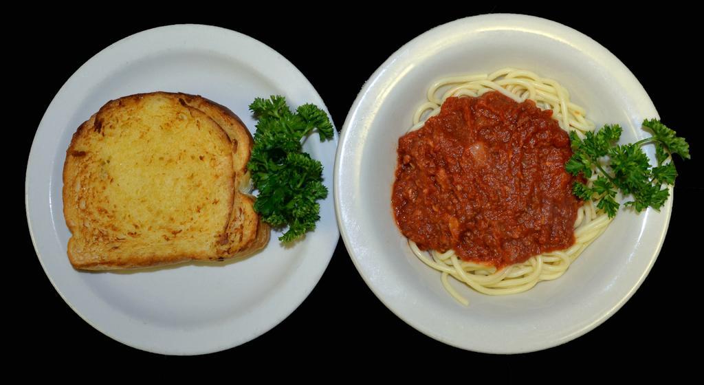 Children's Spaghetti Meal · Spaghetti, meat sauce and garlic bread.