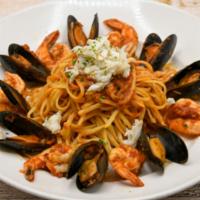 Pasta Pescatore · Linguine, Crab Meat, Shrimp, Mussels, Herbs, & Marinara Sauce