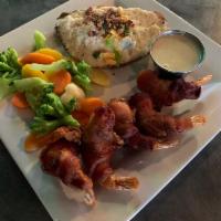 Bacon Wrapped Prawns Dinner · 5 award winning prawns wrapped with bacon and quick fried. Served with our famous twice bake...