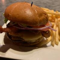California Burger · Crisp bacon, fresh sliced avocado, Swiss cheese, tomatoes, crisp lettuce, red onions and may...