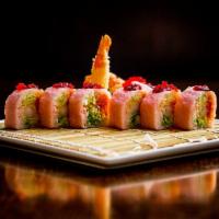 S15. Summer Spring Roll · Spicy tuna, shrimp tempura, avocado, cucumber wrapped with soy paper, tobiko and eel sauce. ...