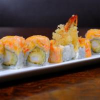 Rock&Ⅱ · Shrimp tempura , cucumber.  topped w. spicy kanni & eel sauce and spicy