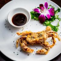 K9. Fried Soft Shell Crab  App · Crab that has recently molted and still has a soft shell.