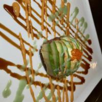 spicy kani ball · spicy crunch kani  top with avocado  （house suace） 