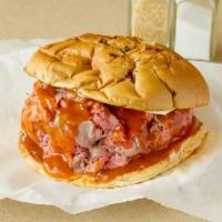 Super Beef Sandwich · On an onion roll.