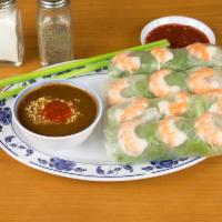 25. Spring Roll · 4 rolls. Goii cuoan 4 cuoan. Shrimp, pork, beansprouts, mint, lettuce, chive and vermicelli....