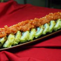 Volcano Roll · Deep fried spicy tuna topped with spicy tuna and joy special sauce. Spicy.