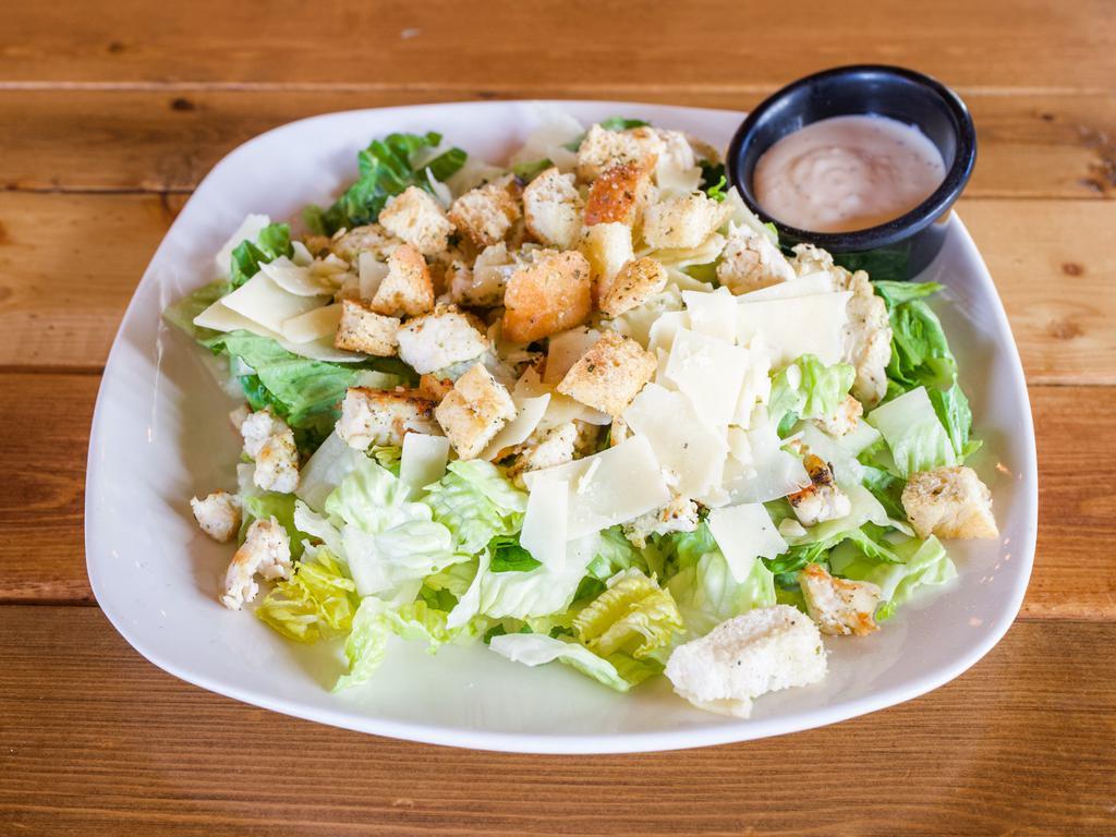 Rome Salad · Grilled chicken breast, romaine, focaccia croutons, Parmigiano and Caesar dressing.
