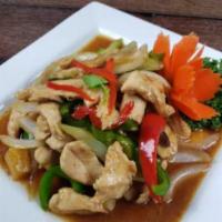Ginger Sauce · Brown sauce, gingers, onions, bell pepper, celery, shiitake mushroom, pineapple and spring o...