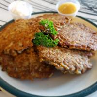 5 Potato Pancakes · Comes with sour cream and applesauce.