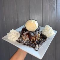 An Oreo Affair Pancakes · A black-and-white beauty.  These pancakes come with Oreo® pieces, and both vanilla sauce & c...