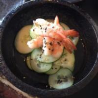 Ebi Sunomono · Cooked shrimp, cucumber salad with vinegar dressing.