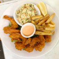 Fried Shrimp · Served with cole slaw and french fries.