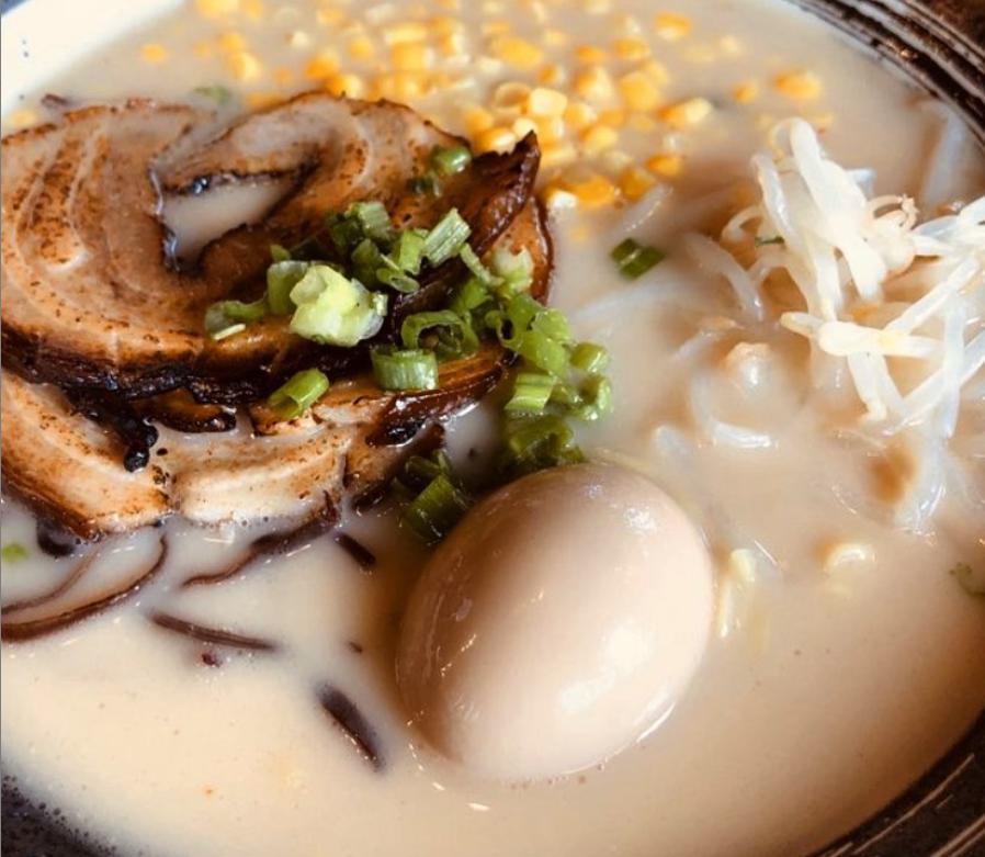 Miso Tonkotsu Ramen · Pork broth blended with miso, chashu, egg, corn, black wood ear mushroom, beansprout, and scallions.