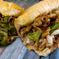 Steak Bomb · Philadelphia style cheesesteak with sweet caramelized onion, grilled mushroom, and grilled p...