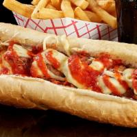 Meatball with Cheese Sub · Generous sized all-beef meatballs, provolone cheese, and marinara sauce.