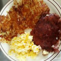 Corned Beef Hash and Eggs · hash, 2 eggs hashbrowns and toast