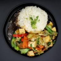 CR2. Vegetable and Tofu Delight · Healthy and delicious with sauteed mixed vegetables and tofu in light soy sauce.