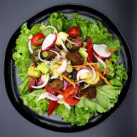 Vegetarian Duck Salad · Vegetarian Duck mixed with  pineapple, red onions, tomatoes, bell pepper in chili lime paste