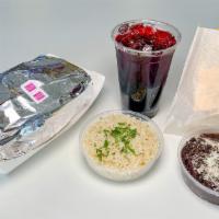 QUESO CHEZTACO™ COMBO · queso cheztaco™ + tortilla chips + vegan mexican lime rice + vegan refried black beans + jam...