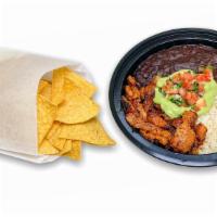 PASTOR BOWL · Pastor Adobo pork served in a delicious bowl with vegan lime rice and vegan black beans,  to...