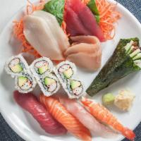 Sushi and Sashimi · 3 tuna, whitefish, salmon, 2 yellowtail, 2 albacore tuna, shrimp, eel cucumber hand roll and...