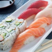 Harumi · 2 tuna, 2 salmon, 2 yellowtail and choice of a roll. Served with choice of a side.