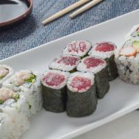 Kabuki Entree · Yellowtail scallion roll, tuna roll and California roll.