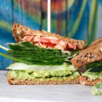Classic Sandwich · Avocado, cucumbers, sprouts, sesame seeds, spinach, sliced tomato, with chipotle mayo on sou...