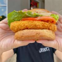 Buffalo Ranch CHIK-N® Sandwich · Crispy fried CHIK-N® with spicy buffalo sauce, poblano mayo, lettuce and tomato.