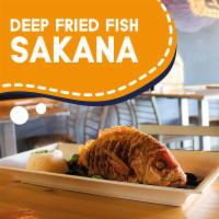 Sakana Deep Fried Fish · Whole deep fried fish served with vegetables and steamed rice.