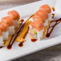 Jamaica Special Roll · Spicy crab, avocado inside, and topped with spicy tuna.