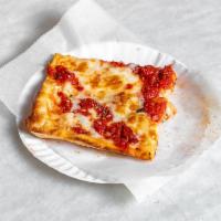 Grandma Slice · Thin and crispy Square crust, topped off with Plum tomato ,mozzarella and basil