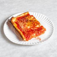 Upside Down Sicilian Slice · Thick Crust Square with Mozzarella on the Bottom and Sauce on top topped off with imported p...